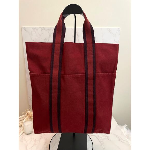 Hermès Handbags - Hermes Vintage Fourre-Tout Cabas Tote in Bordeaux / Burgundy Canvas GUC with COA